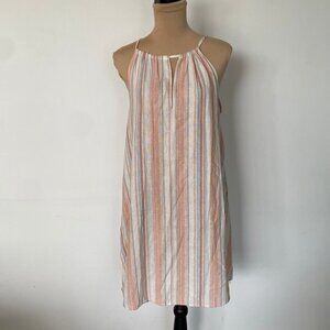 LOFT Lounge Women's Linen Dress Striped Spaghetti Straps Small Multicolor